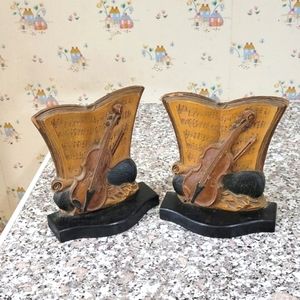 SyrocoWood Vintage Violin Bookends- Pair
